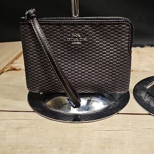 Coach Dark Brown Textured Wristlet